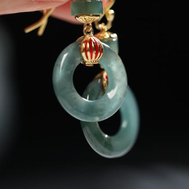 Buddha Stones Cyan Jade Lantern Copper Luck Drop Earrings Earrings BS 9