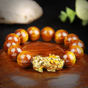 Buddha Stones Lucky Golden Tiger Eye Abundant Pixiu Bracelet Bracelet BS 5