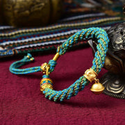 Buddha Stones Tibetan Handmade Luck Protection Thangka Prayer Wheel Bell Charm Braid String Bracelet Bracelet BS Blue(Wrist Circumference 14-19cm)