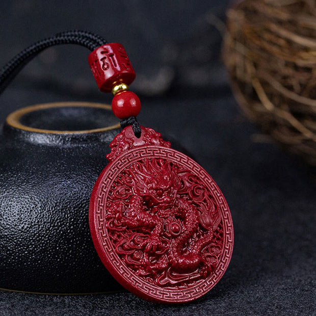 Buddha Stones Year of the Dragon Natural Cinnabar Dragon Protection Necklace Pendant