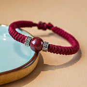 Buddha Stones 925 Sterling Silver Natural Cinnabar Bead Calm Handmade Braided String Bracelet Bracelet BS 3