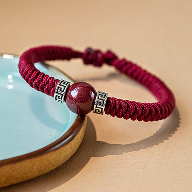 Buddha Stones 925 Sterling Silver Natural Cinnabar Bead Calm Handmade Braided String Bracelet