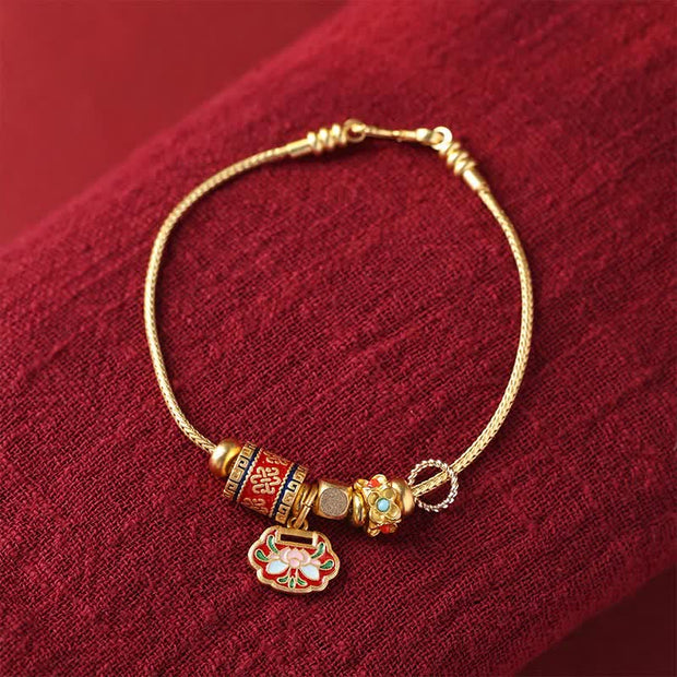 Buddha Stones Lotus Enlightenment Copper Beaded Charm Bracelet Bracelet BS 7