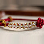 Buddha Stones Handmade True Love Knot Peach Blossom Charm Luck Rope Bracelet Bracelet BS 6
