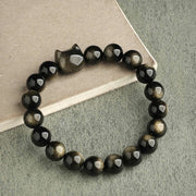 FREE Today: Absorbing Negative Energy Gold Silver Sheen Obsidian Cute Cat  Protection Bracelet FREE FREE 7