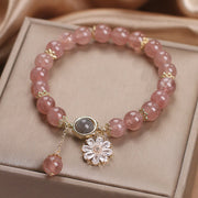 Natural Strawberry Quartz Crystal Daisy Flower Charm Positive Healing Bracelet Bracelet BS 1