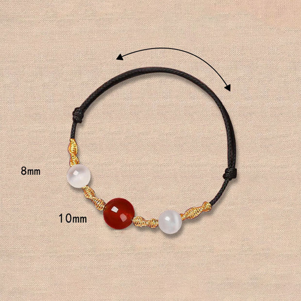 Buddha Stones Natural Red Agate Cat Eye Calm Braided String Bracelet Necklace Pendant Bracelet Necklaces & Pendants BS 3