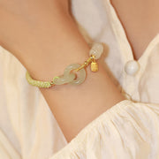Buddha Stones Natural Hetian Jade Bead Double Peace Buckle Fu Character Abundance Braided Bracelet Bracelet BS 8