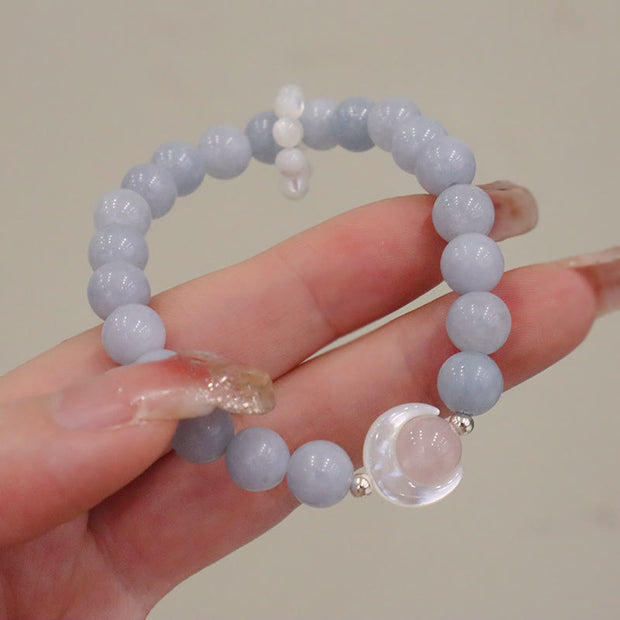 Buddha Stones 925 Sterling Silver Natural Amethyst Aquamarine Pink Crystal Cat's Eye Healing Crescent Moon Bracelet Bracelet BS 8