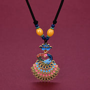 Buddha Stones Colourful Peacock Amber Turquoise Agate Fortune Necklace Pendant Necklaces & Pendants BS Peacock&Amber