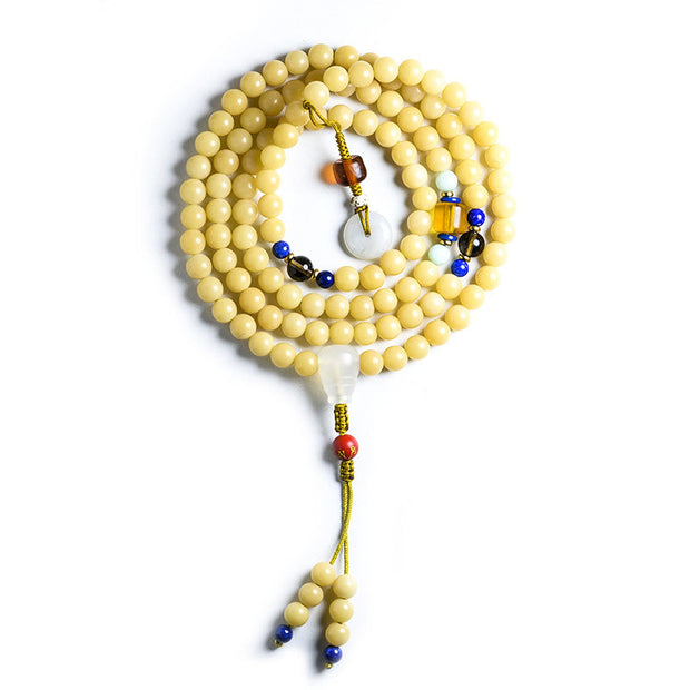 Buddha Stones 108 Beads Bodhi Seed Jade Prosperity Blessing Bracelet Mala Mala Bracelet BS Yellow