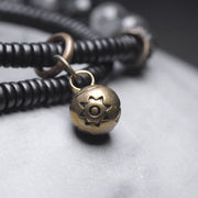 Buddha Stones Black Rutilated Quartz Ebony Wood Copper Wisdom Couple Bracelet Bracelet BS 6