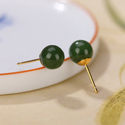 Buddha Stones 925 Sterling Silver Round Cyan Jade Healing Calm Stud Earrings Earrings BS 8mm Cyan Jade-Gold