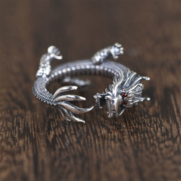 Buddha Stones 925 Sterling Silver Dragon Luck Protection Ring Ring BS 11