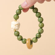 Buddha Stones Green Bodhi Seed Ivory Fruit Dancing Lion Om Mani Padme Hum Engraved Peace Bracelet