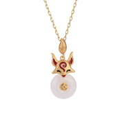Buddha Stones White Jade Fox Copper Coin Protection Luck Necklace Pendant Necklaces & Pendants BS 4