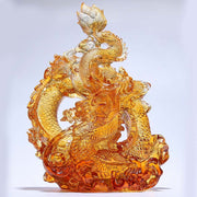Buddha Stones Year of the Dragon Handmade Liuli Crystal Art Piece Protection Home Office Decoration With Base Decorations BS 1