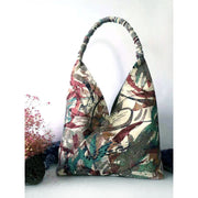 Buddha Stones Handmade Embroidery Pattern Canvas Shoulder Bag Tote Bag Set Bag BS Multicolored Flower