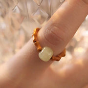 Buddha Stones Hetian Jade Beaded Bamboo Prosperity Luck Ring Ring BS 7