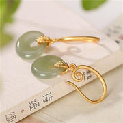 Buddha Stones Round Jade Peace Buckle Leaf Prosperity Dangle Drop Earrings Earrings BS 5