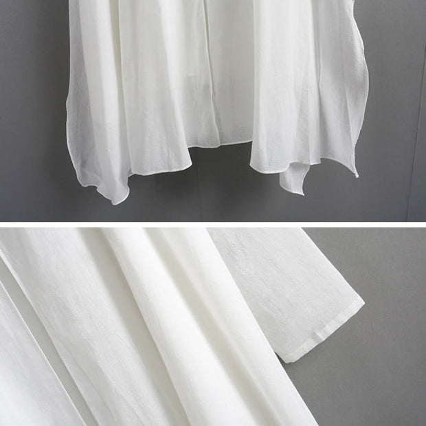 Buddha Stones Simple Design Meditation Spiritual Long Dress Zen Practice Yoga Clothing Women's White Gown Clothes BS 6