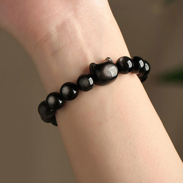 FREE Today: Absorbing Negative Energy Obsidian Cute Cat  Protection Bracelet FREE FREE 13