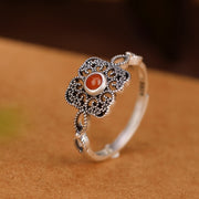 Buddha Stones 925 Sterling Silver Square Red Agate Self-acceptance Ring