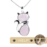 "Save A Cat" Cute Cat Pattern Natural Crystal Protection Cat-Loving Pendant Necklace Necklaces & Pendants BS Rose Quartz