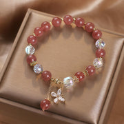 Buddha Stones Natural Strawberry Quartz Love Healing Butterfly Charm Bracelet Bracelet BS 4
