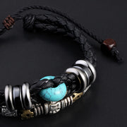 Buddha Stones Tiger Eye Malachite Turquoise Blue Sandstone Hematite Om Mani Padme Hum Protection Leather Bracelet Bracelet BS 14