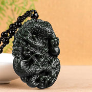 Buddha Stones Hetian Cyan Jade Dragon Success Harmony Necklace Beaded String Pendant Necklaces & Pendants BS 5