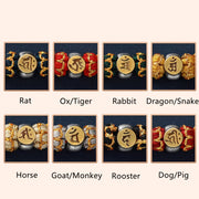 Buddha Stones Chinese Zodiac Natal Buddha Silver Luck Braided String Bracelet Bracelet BS Dog/Pig(Bracelet Size 18-28cm)
