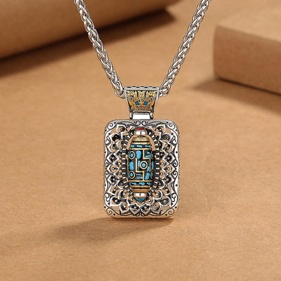 Buddha Stones Nine-Eye Dzi Bead Design Copper Healing Rotatable Necklace Pendant