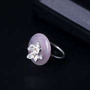 925 Sterling Silver Pink Crystal Aventurine Lotus Balance Ring