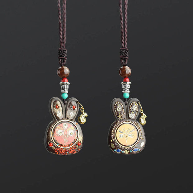 Tibet Ebony Five God of Wealth Thangka Necklace Pendant