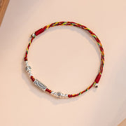 Buddha Stones 925 Sterling Silver Luck Koi Fish Braided Colorful String Bracelet Anklet Bracelet BS 10
