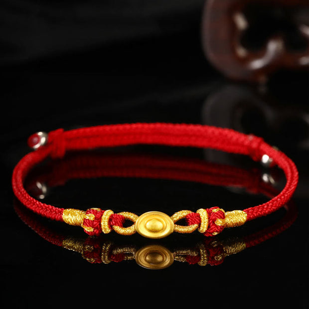 Buddha Stones 999 Gold Ingot Handmade Eight Thread Peace Knot Weave Luck Rope Bracelet