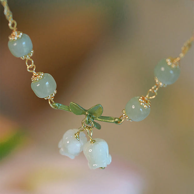 Buddha Stones Green Jade Bead Lily of the Valley Prosperity Chain Bracelet Bracelet BS 1