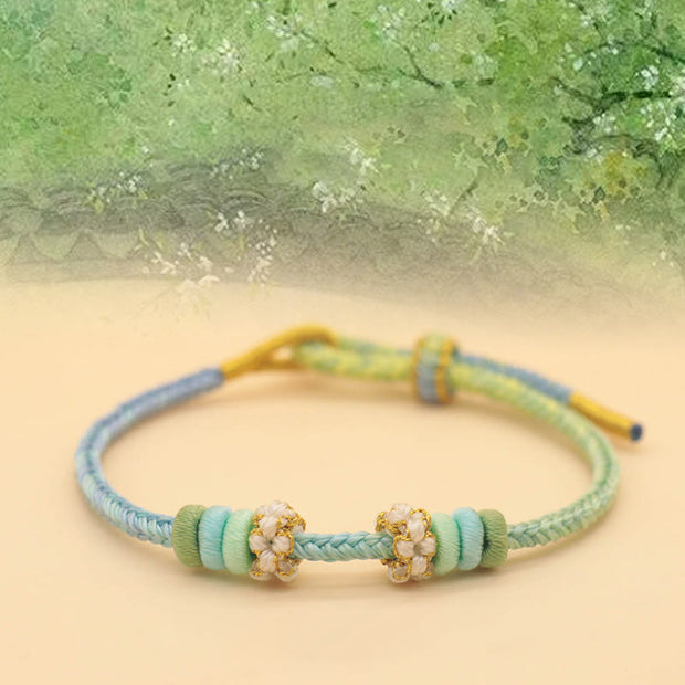 Buddha Stones Handmade Eight Thread Peace Knot Peach Blossom Knot Luck Rope Braided Bracelet Bracelet BS Spring Full Of Gardens(Blue Green) (Wrist Circumference 14-18cm)