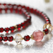 Buddha Stones 14K Gold Plated Natural Garnet Strawberry Quartz Stability Double Wrap Bracelet Bracelet BS 6