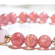 Buddha Stones Natural Strawberry Quartz Pink Crystal Lucky Cat Paw Love Bracelet Bracelet BS 6