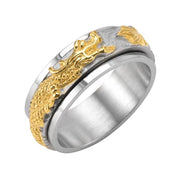 Buddha Stones Dragon Titanium Steel Stimulation Rotatable Ring