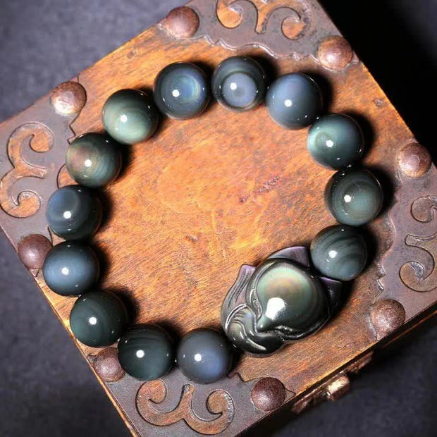 Buddha Stones Rainbow Obsidian Fox Healing Positive Bracelet Bracelet BS 2