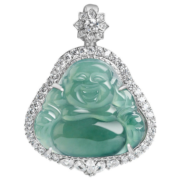Buddha Stones 925 Sterling Silver Laughing Buddha Natural Jade Luck Abundance Chain Necklace Pendant Necklaces & Pendants BS 6