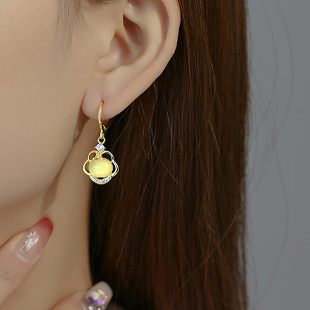 Buddha Stones Lock of Good Wishes Design Luck Drop Dangle Earrings