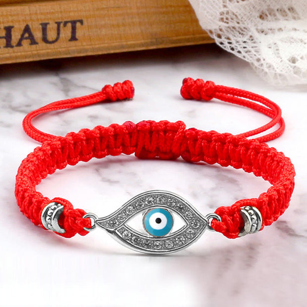Buddha Stones Evil Eye Keep Away Evil Spirits String Bracelet Bracelet BS Red Light Blue Evil Eye Silver Border