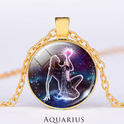 12 Constellations of the Zodiac Moon Starry Sky Protection Blessing Necklace Pendant Necklaces & Pendants BS Gold Aquarius