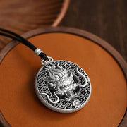 Buddha Stones 999 Sterling Silver Year Of The Dragon Handcrafted Dragon Head Relief Carved Protection Necklace Pendant