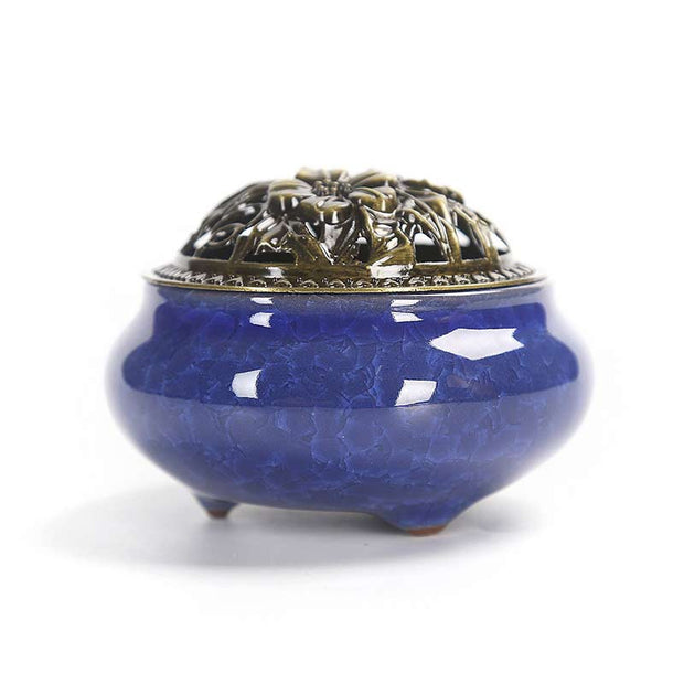 Buddha Stones Colorful Ceramic Incense Burner Incense Burner BS Royal blue