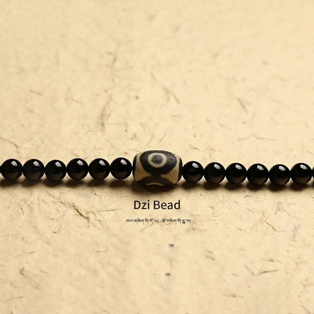 Buddha Stones Tibetan 108 Mala Beads Black Onyx Three-eyed Dzi Beads Protection Bracelet Mala Bracelet BS 5